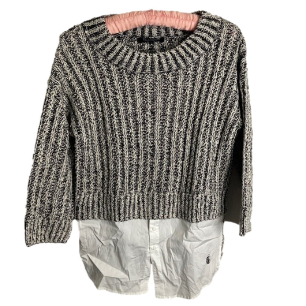 THAKOON Womens Shirttail Pullover Sweater Black Marled 3/4 Sleeve Crew Neck